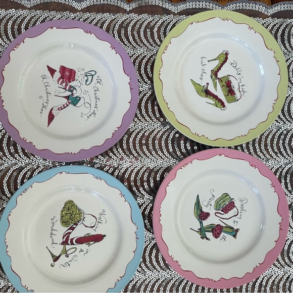 Rosanna Other - Rosanna holiday shoe Christmas themed salad/desert plates set of 4